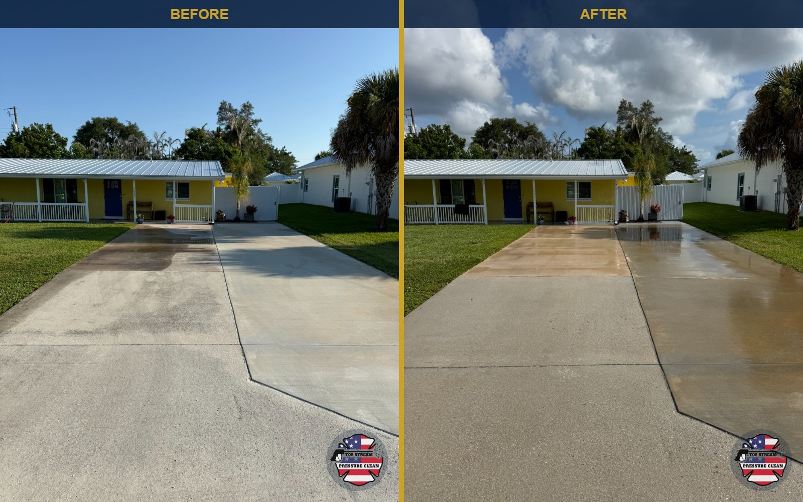 Driveway cleaning before and after in Jensen Beach, FL
