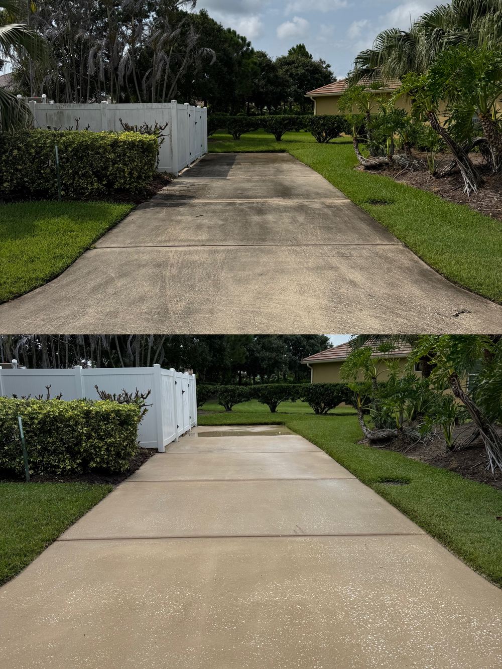Driveway cleaning before and after in Vero Beach, FL