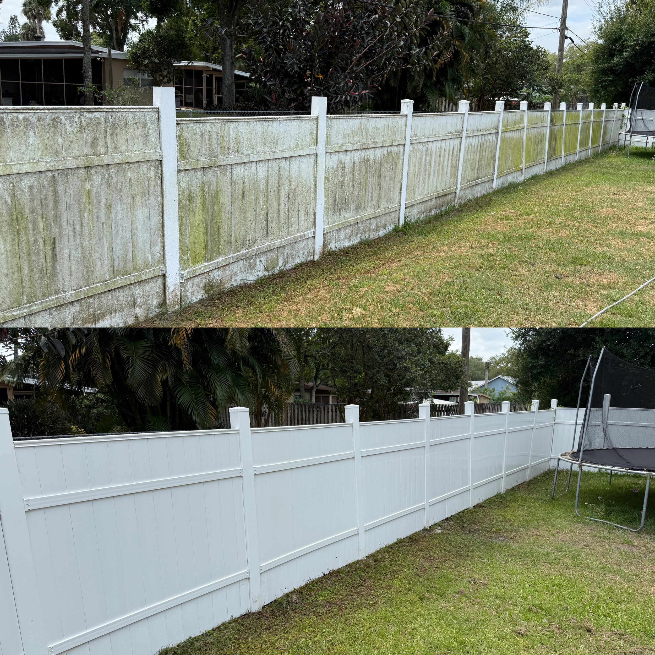 Vinyl fence cleaning before and after in Fort Pierce, FL