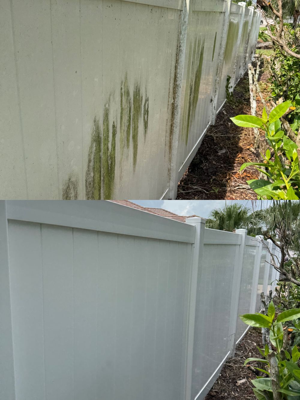 Vinyl fence cleaning before and after in Vero Beach, FL
