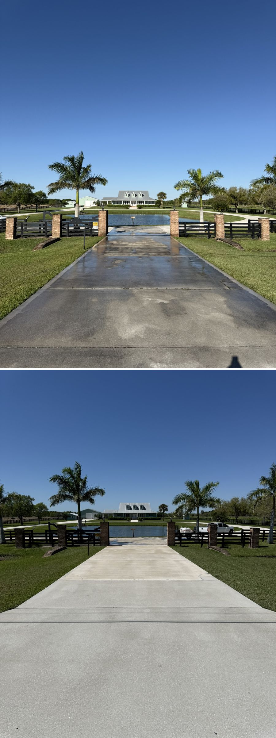 Ranch property driveway cleaning before and after in Fort Pierce, FL