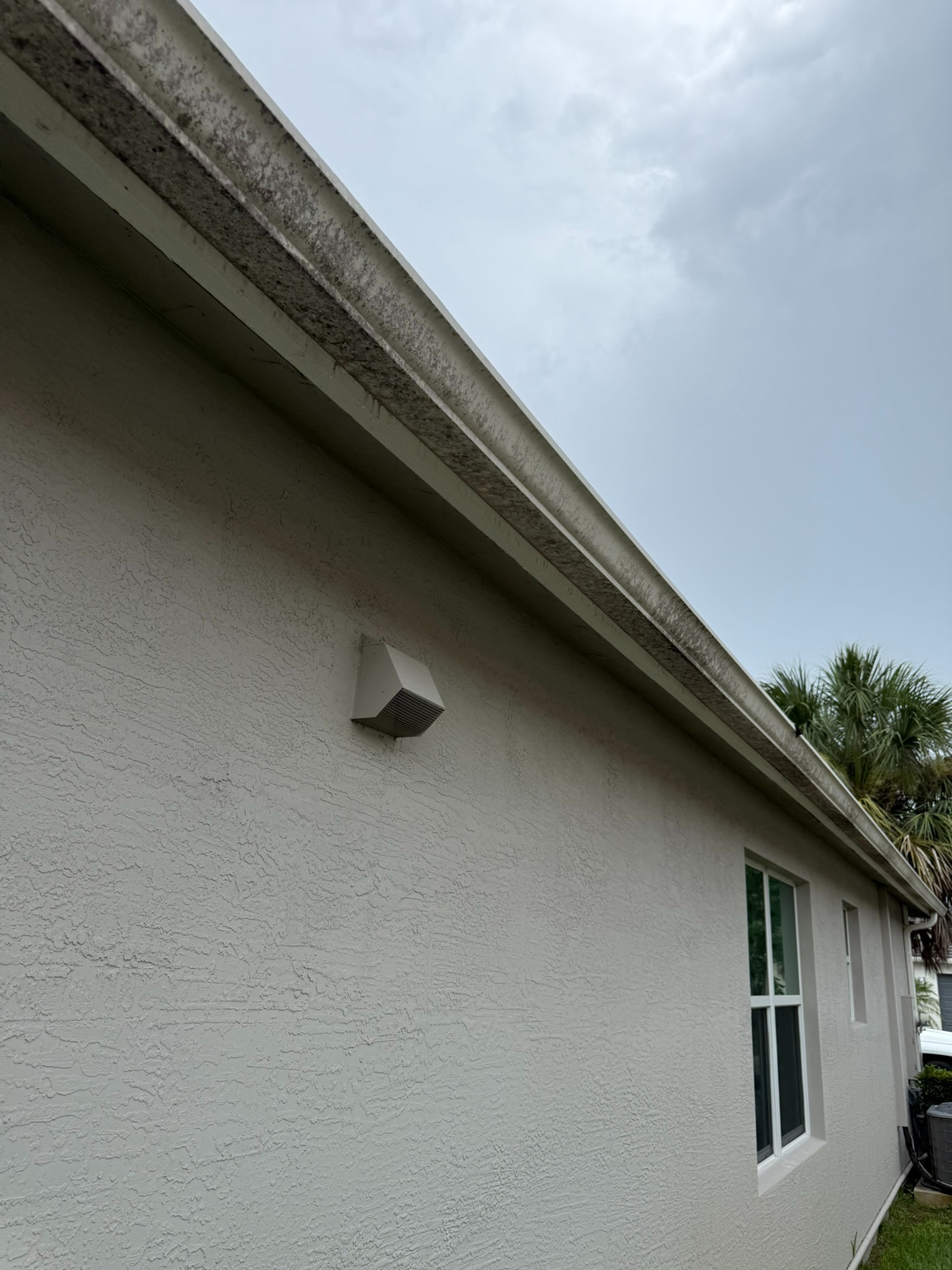 Gutter cleaning, rear porch run in Tradition, FL — before