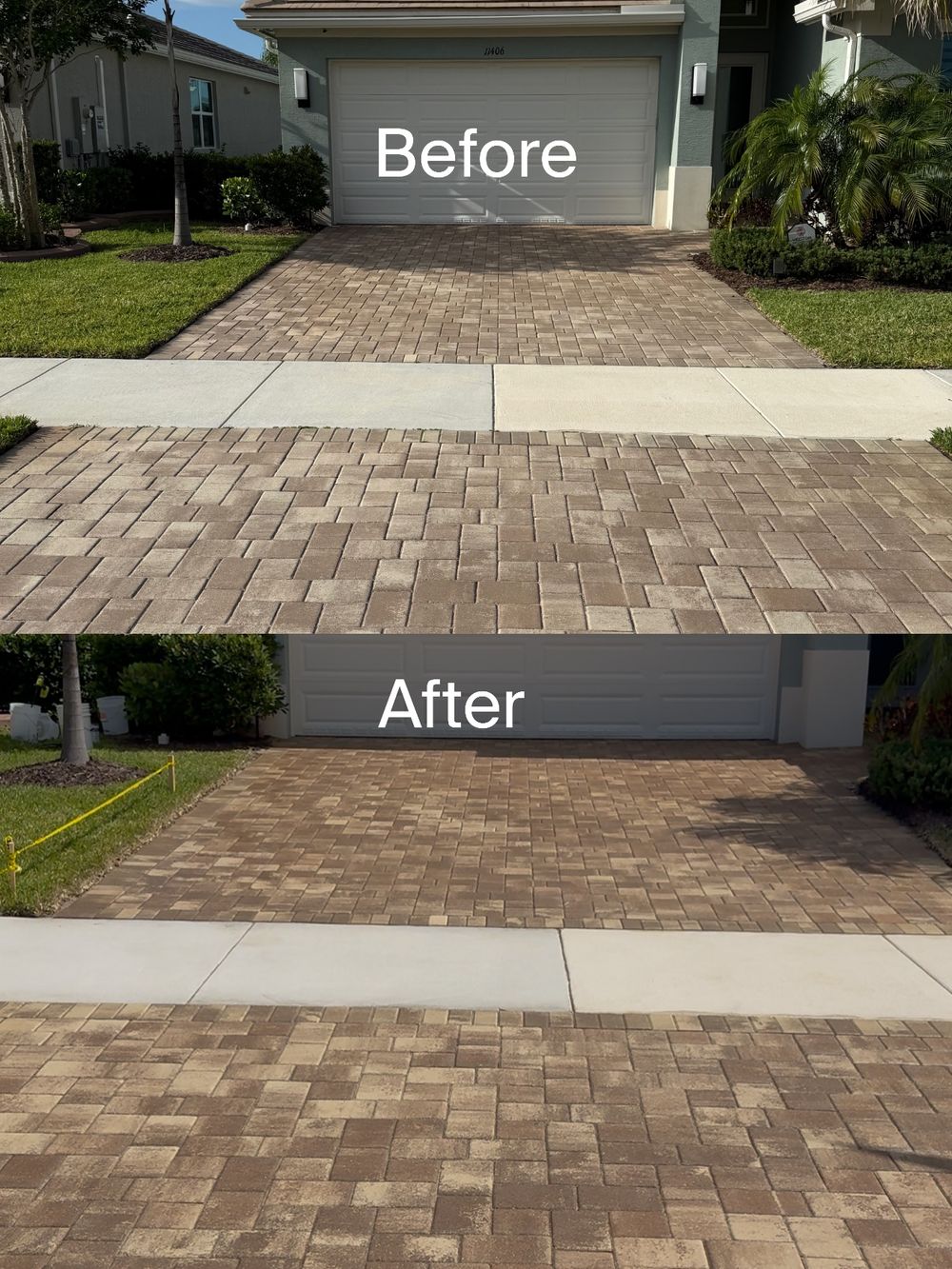 Paver driveway sealing before and after in Tradition, FL