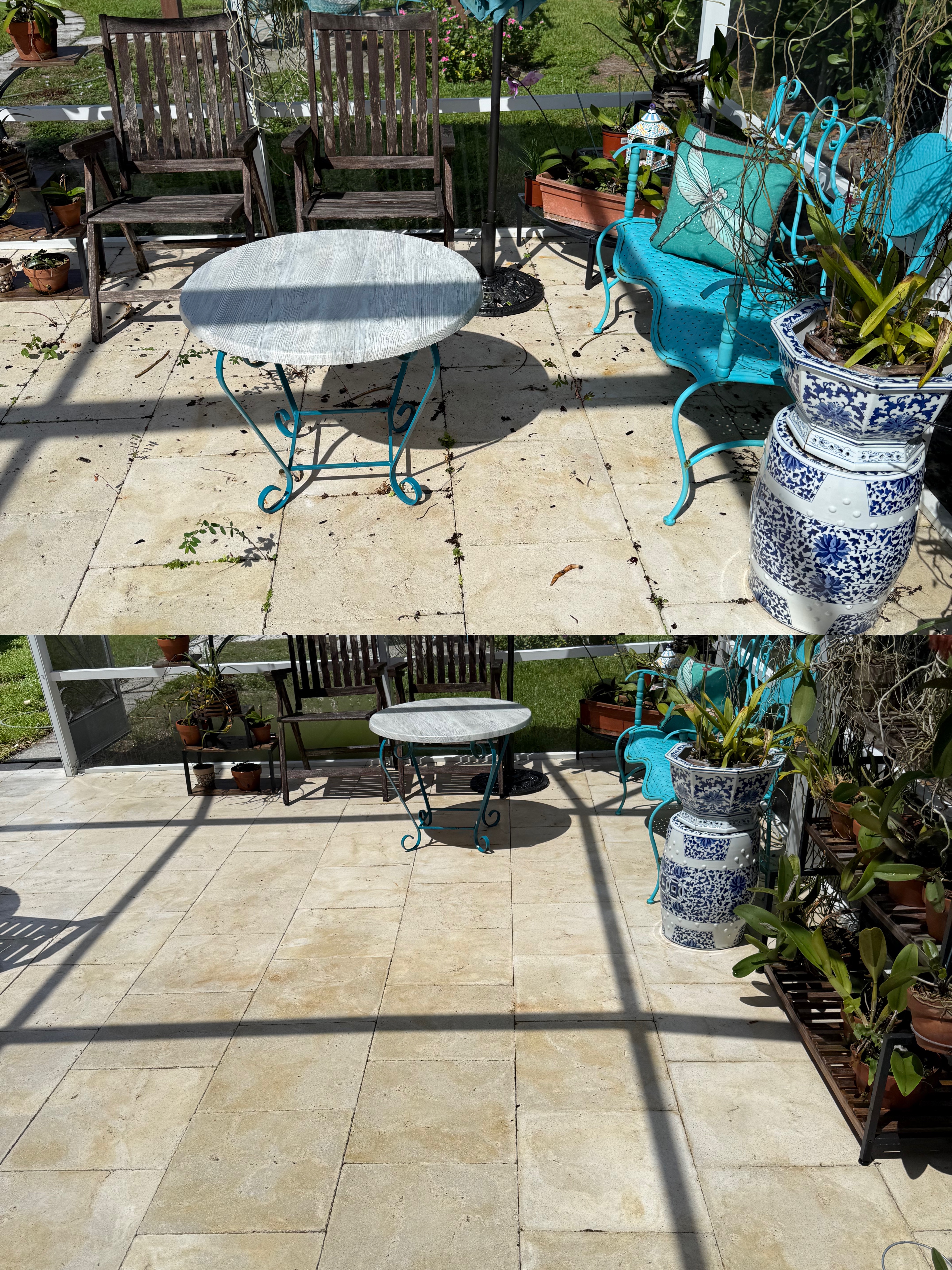 Travertine pool patio cleaning in Palm City, FL