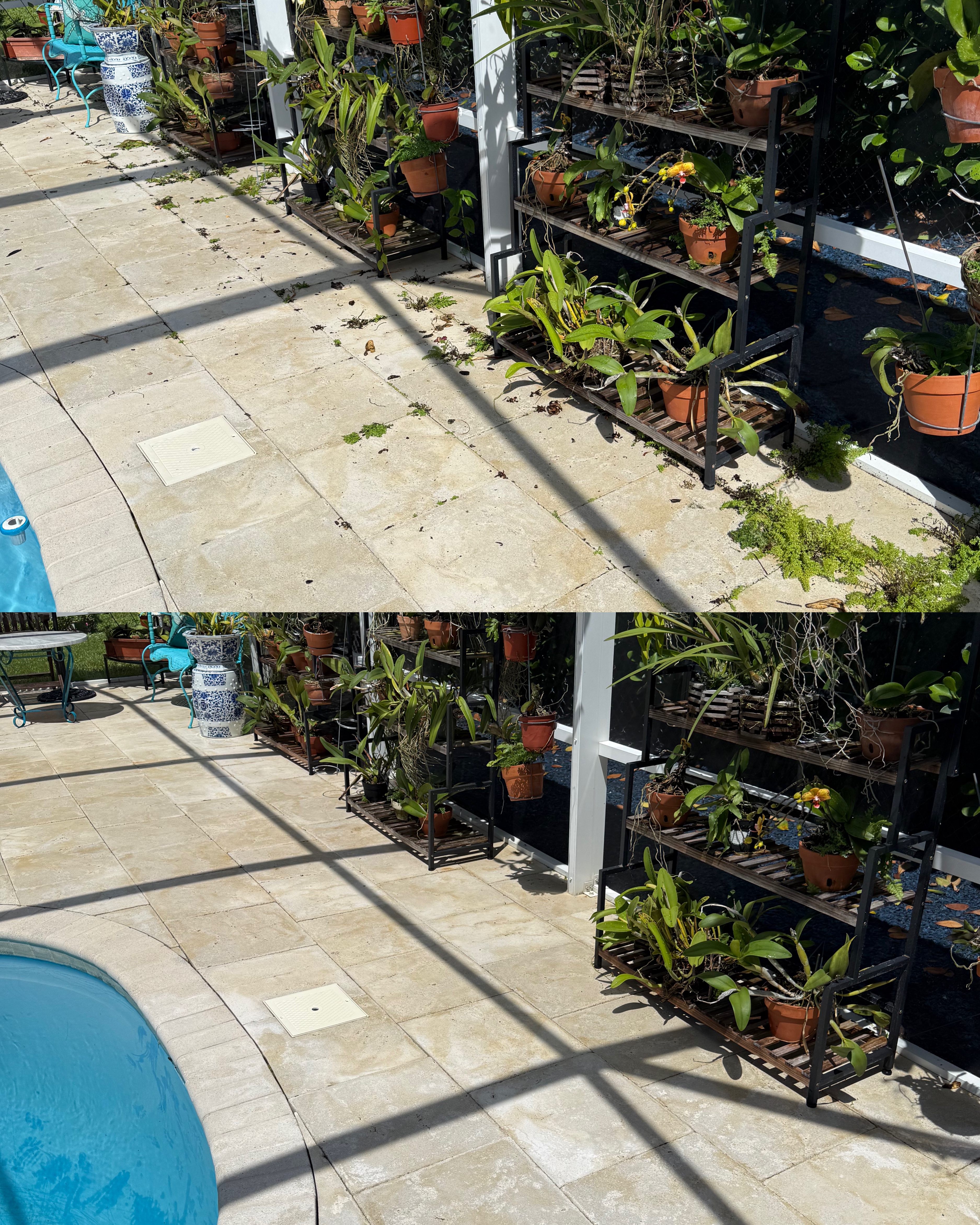 Pool patio cleaning before and after in Palm City, FL