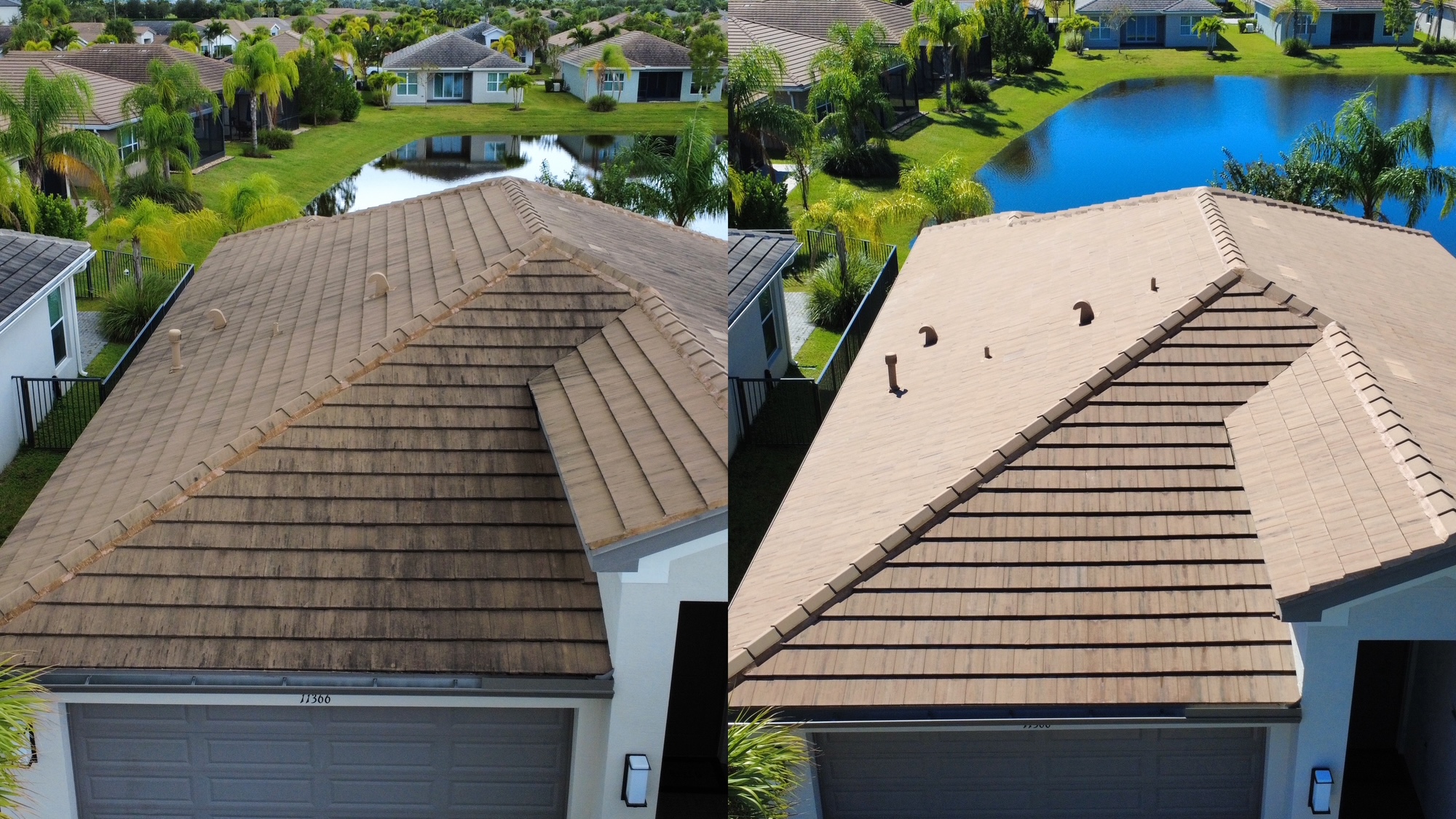 Tile roof soft wash before and after in Tradition, FL
